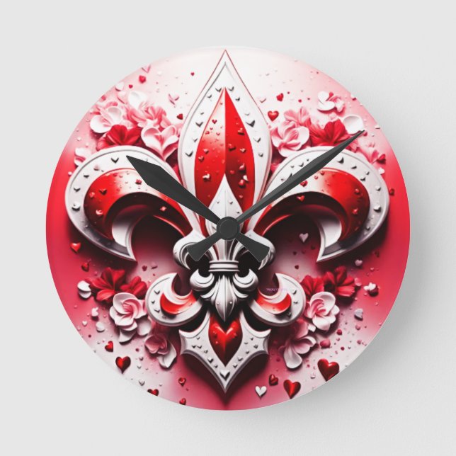 Valentine's Day Fleur De Lis Round Clock (Front)