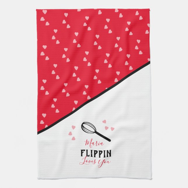 Valentines Day Flippin Loves You Hearts Baking   Tea Towel (Vertical)