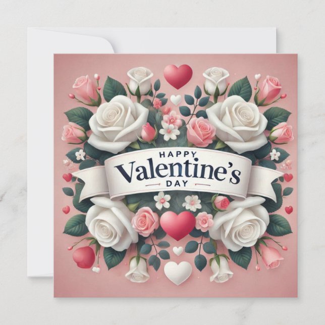 Valentine's Day Floral Heart Design   Holiday Card (Front)