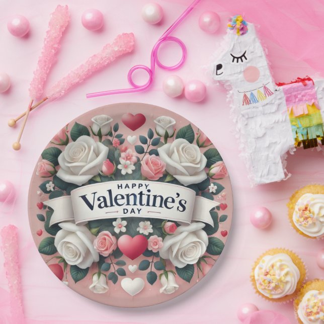 Valentine's Day Floral Heart Design   Paper Plate (Party)