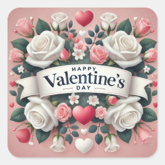 Valentine's Day Floral Heart Design   Square Sticker