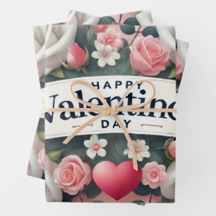 Valentine's Day Floral Heart Design   Wrapping Paper Sheet