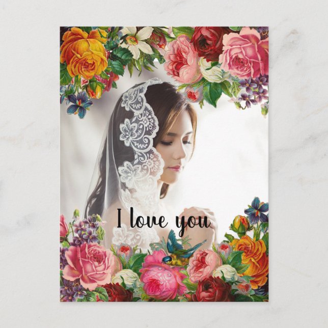 Valentine's Day Floral I Love You Photo Wedding Holiday Postcard (Front)