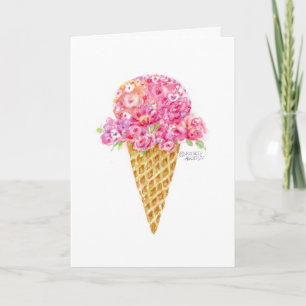 Valentine's Day Flower Ice Cream Cone Card