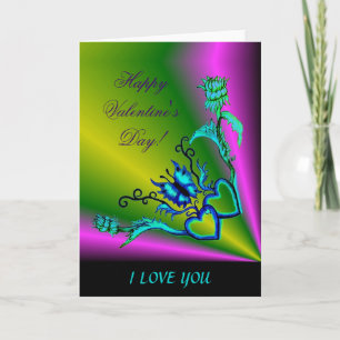 Valentine's Day - Flowers Heart and Butterfly Holiday Card