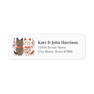 Valentine's Day Folk Cats Return Address Labels
