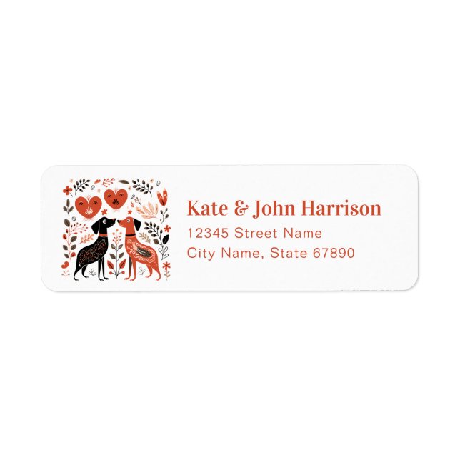 Valentine's Day Folk Dogs Return Address Labels (Front)