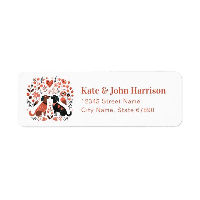 Valentine's Day Folk Dogs Return Address Labels (Front)