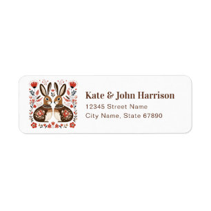 Valentine's Day Folk Rabbits Return Address Labels