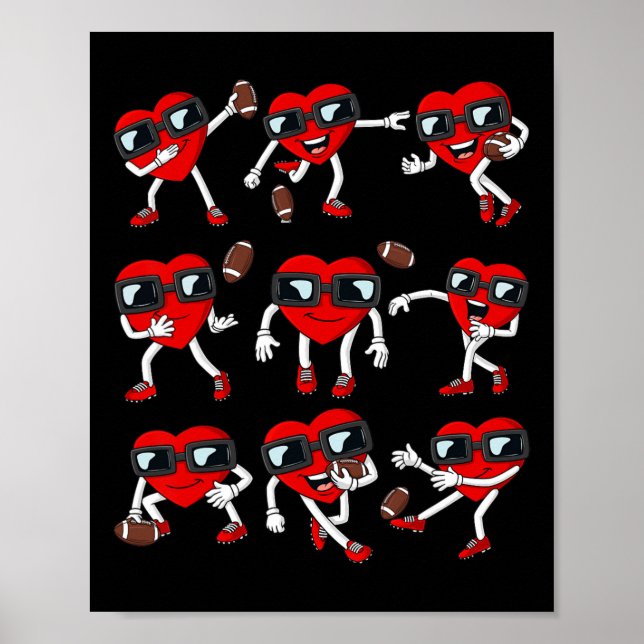 Valentines Day Football Heart Quarterback Receiver Poster (Front)