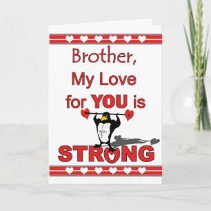 Valentine's Day for Brother, Penguin and Weights Holiday Card