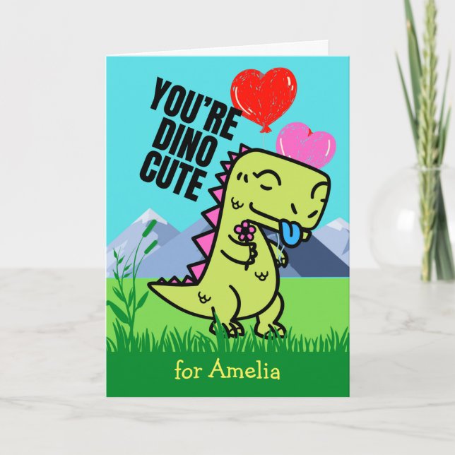Valentine's Day for Little Sister Cute Dinosaur Card (Front)