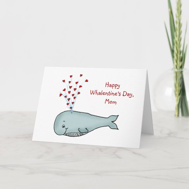 Valentine's Day  for Mum - Cute Whale with Hearts Holiday Card (Front)