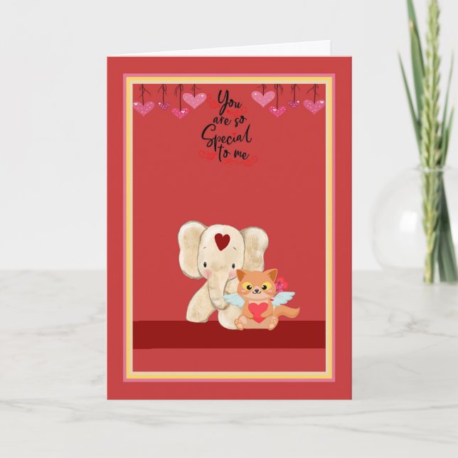 Valentines Day for Son or Daughter with Elephant H Holiday Card (Front)