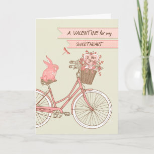 Valentine's Day for Sweetheart Bicycle Pink Rabbit Holiday Card