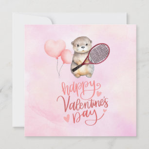 Valentine's Day for Tennis Player pink theme Holiday Card