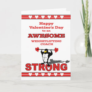Valentine's Day for Weightlifting Coach, Penguin Holiday Card