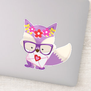 Valentine's Day Fox, Purple Fox, Glasses, Hearts