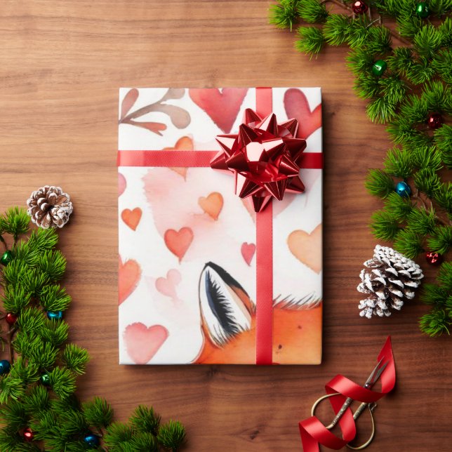 Valentine's day fox red hearts Wrapping Paper (Holiday Gift)