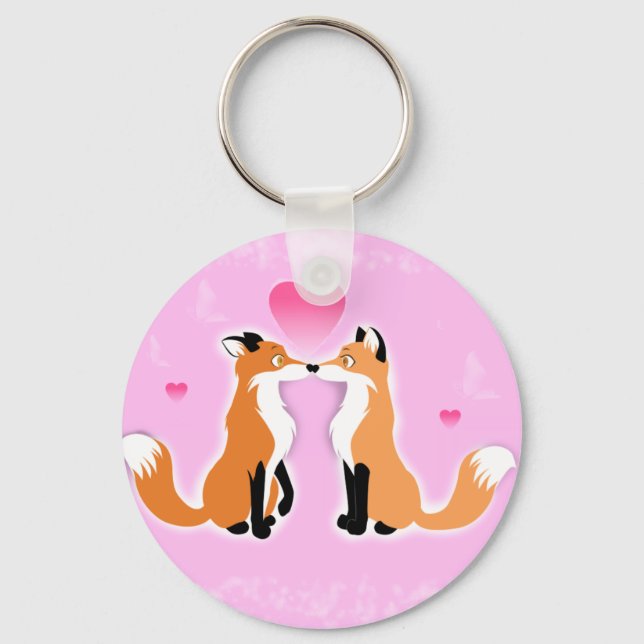 Valentines Day Foxes Key Ring (Front)