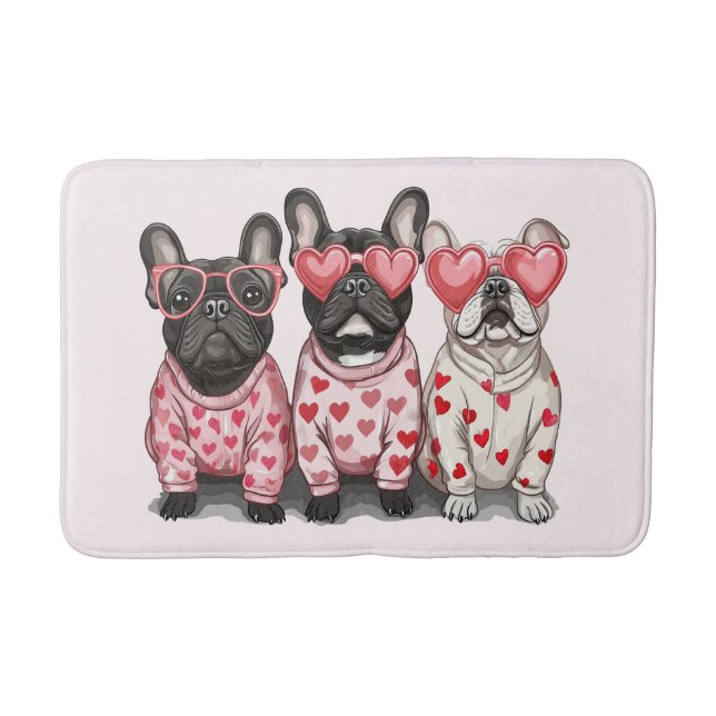 Valentines Day French Bulldog Bath Mat (Front)