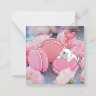 Valentine's Day: French Bulldog, Macarons & Flower Card