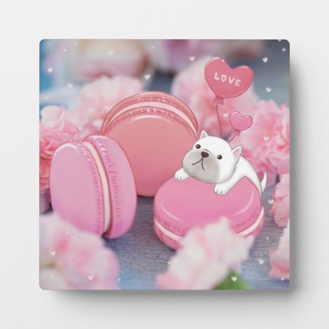 Valentine's Day: French Bulldog, Macarons & Flower Plaque (Front)