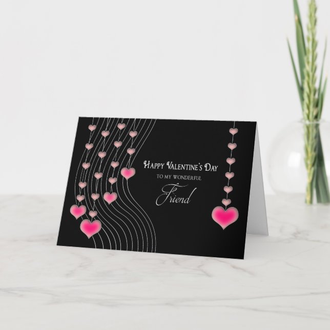 Valentine's Day - Friend - Black/Pink Hearts Holiday Card (Front)