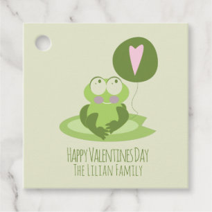 Valentines Day Frog Birthday Green Balloon Heart Favour Tags