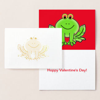 Valentine's Day Frog on Gold Foil, Hoppy Frog Foil Card