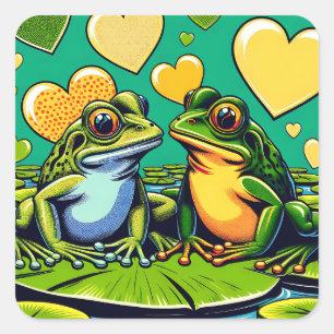 Valentine's Day   Frog Themed Square Sticker