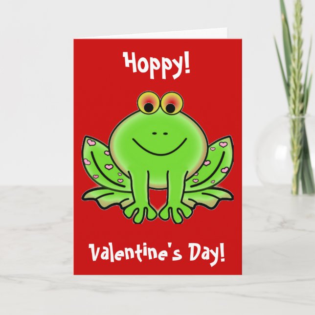 Valentine's Day Frog with Pink Hearts ard Holiday Card (Front)
