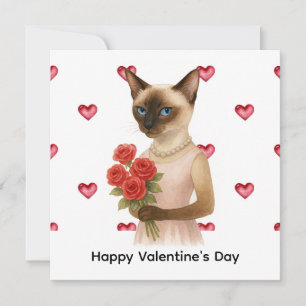 Valentine's Day from Cat Mom holding red roses Holiday Card