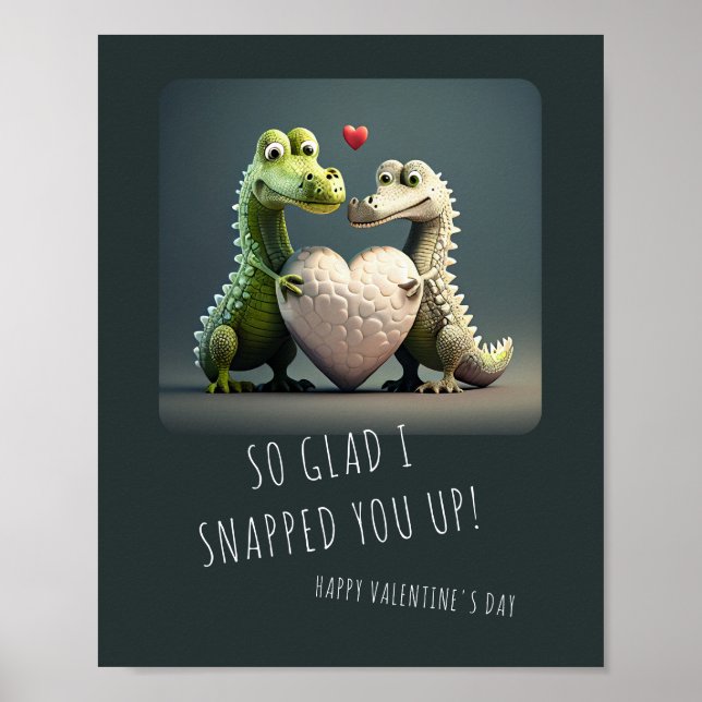 Valentine's Day Funny Alligator Crocodile Couple Poster (Front)