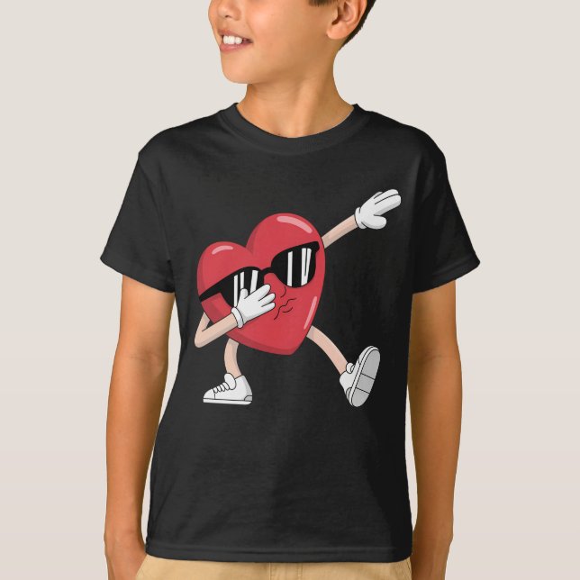 Valentine's Day Funny Boys Girls Dabbing Heart T-Shirt (Front)
