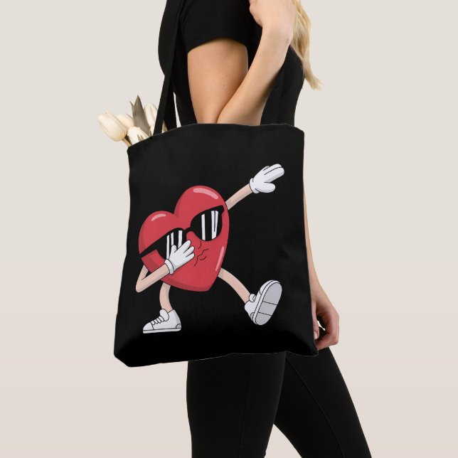 Valentine's Day Funny Boys Girls Dabbing Heart Tote Bag (Close Up)