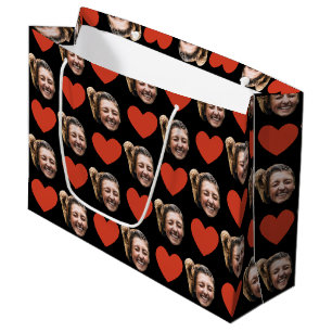 Valentines Day Funny Custom Face Photo Love Heart  Large Gift Bag