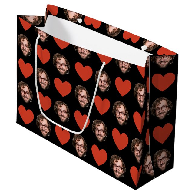 Valentines Day Funny Custom Face Photo Love Heart Large Gift Bag (Front Angled)