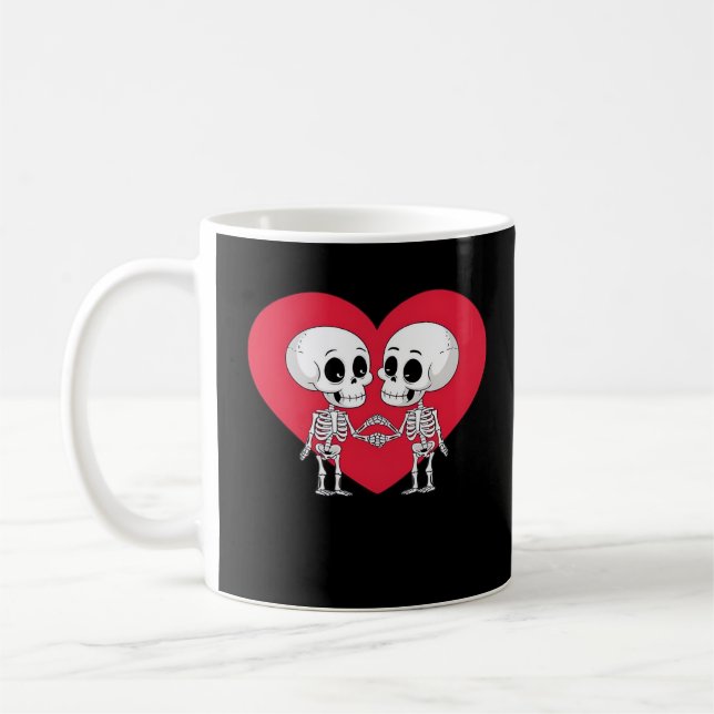Valentines Day Funny Skeleton Hand Heart  Coffee Mug (Left)