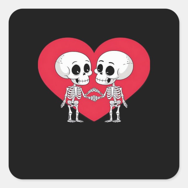 Valentines Day Funny Skeleton Hand Heart  Square Sticker (Front)