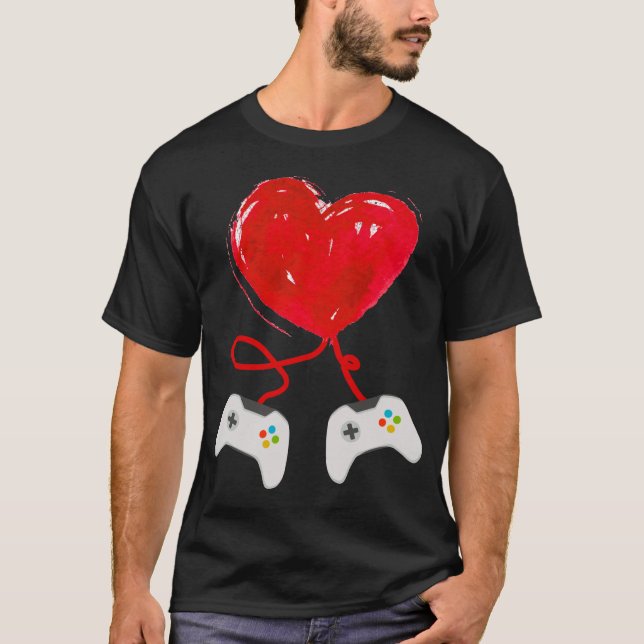 Valentine's Day Game Controller Heart Funny Gift T-Shirt (Front)