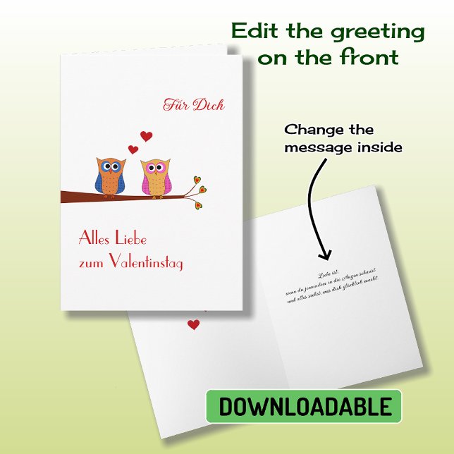 Valentine's Day german cute owls Holiday Card (Creator Uploaded)