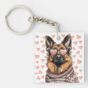 Valentines Day German Shepherd Dog Key Ring