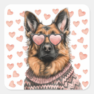 Valentines Day German Shepherd Dog Square Sticker