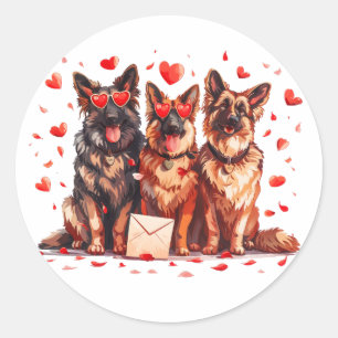Valentines Day German Shepherd Dogs Classic Round Sticker