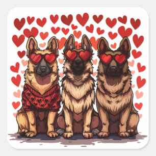 Valentines Day German Shepherd Dogs Square Sticker