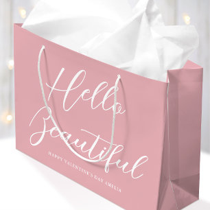 Valentine's Day Gift Bag Elegant Script Pink White