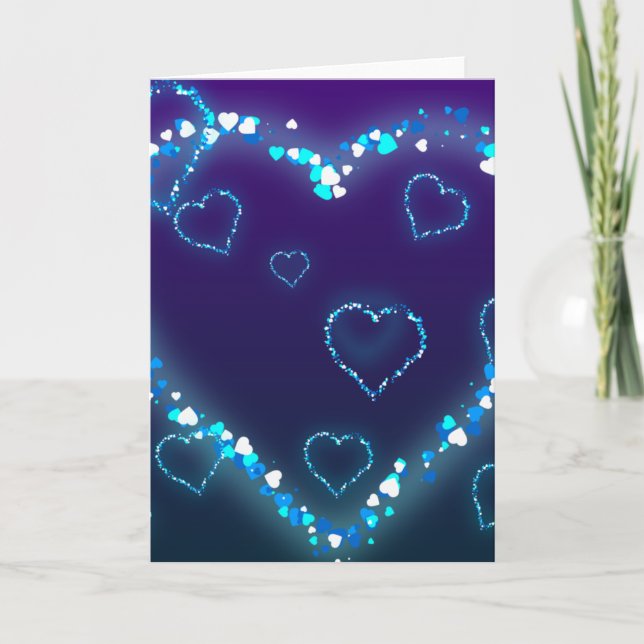 Valentine's Day Gift Blue Bling Heart Love Present Holiday Card (Front)