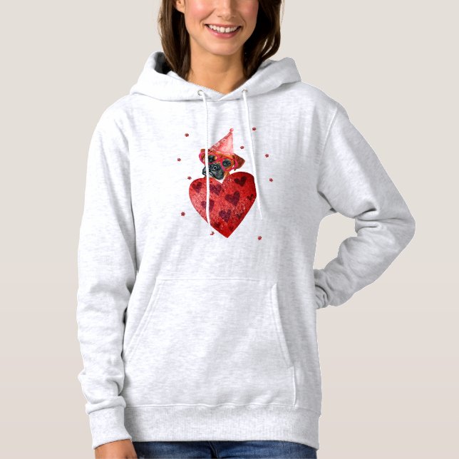 Valentine's Day Gift Boxer Dog Hoodie (Front)