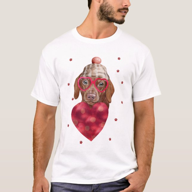 Valentine's Day Gift Brown Dachshund Dog T-Shirt (Front)